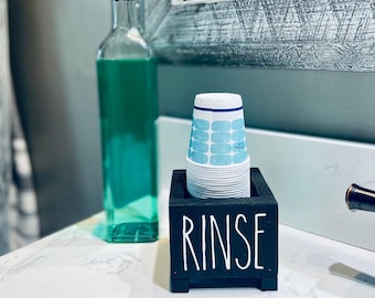 Rustic Wooden 3oz Cup Dispenser: Farmhouse Bathroom Organizer