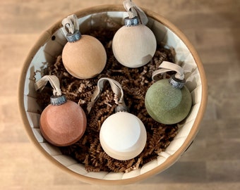 Flocked Boho Christmas Ornaments: Rustic Matte Baubles, Set of 9