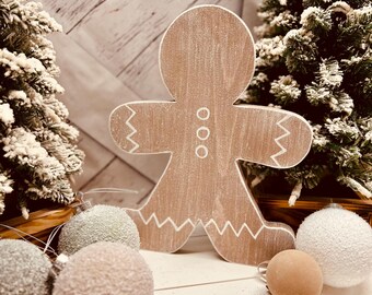 Gingerbread Man Decor | Large Wooden Rustic Holiday Cutout | Farmhouse Christmas Accent