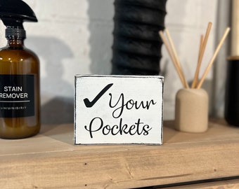 Check Your Pockets Wood Box: Farmhouse Laundry Room Decor