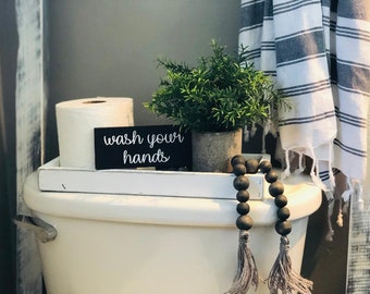 Farmhouse Wood Tray: Boho Bathroom Decor (14x6)