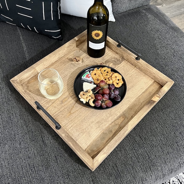 Ottoman tray, Wood Ottoman tray with handles, Modern Decorative Coffee Table Tray, square wood tray, centerpiece, Oversized Decorative tray