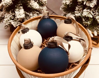 Matte Christmas Ornaments: Rustic Farmhouse Baubles, Neutral Colors (Six Pack)