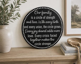 Handmade Family Circle Wood Sign: Farmhouse Decor