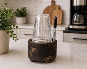 Farmhouse Wood Cup Dispenser with Sharpie