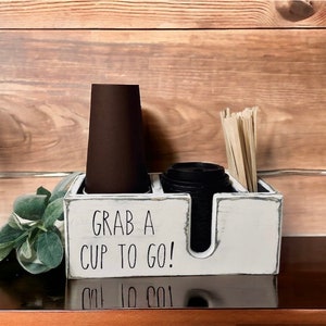 Rustic Wood Disposable Coffee Cup Organizer: Home Coffee Bar Station