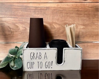 Rustic Wood Disposable Coffee Cup Organizer: Home Coffee Bar Station