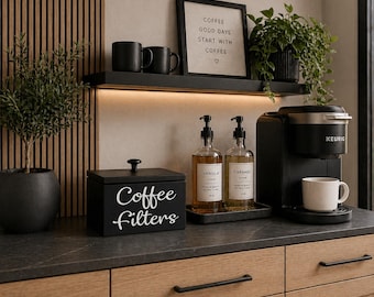 Handmade Wooden Coffee Filter Holder: Modern Farmhouse Coffee Bar Storage