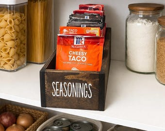 Pantry Organizer Seasoning Packet Holder | Custom Wooden Spice Crate | Farmhouse Kitchen Storage