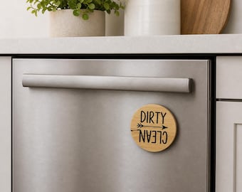 Farmhouse Clean/Dirty Dishwasher Magnet – Hand‑Painted Rustic Wood Kitchen Decor Gift