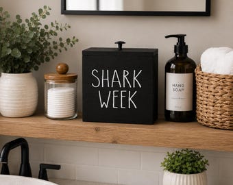Bathroom Tampon & Pad Storage Box | Shark Week Funny Wooden Organizer | Feminine Supply Organizer