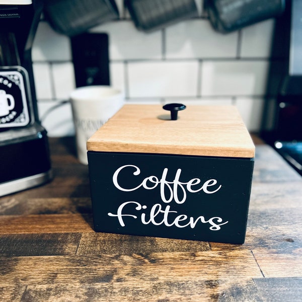 Coffee filter holder, coffee filters box, coffee bar storage, Coffee Bar Decor, Wooden Coffee Filter box, coffee station, Modern farmhouse