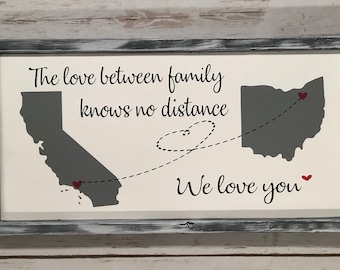 The love between family knows no distance, farmhouse sign, modern farmhouse, family sign, family gift, rustic sign