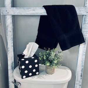polka dots, black and white decor, tissue box cover, farmhouse, industrial decor, modern decor, Wood Tissue Box