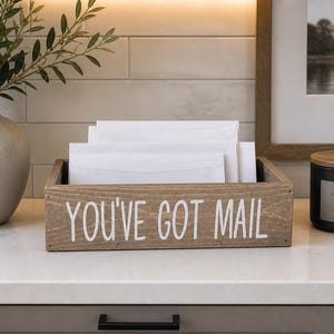 Mail Storage Box | Farmhouse Countertop Organizer | Rustic Wooden Mail Holder