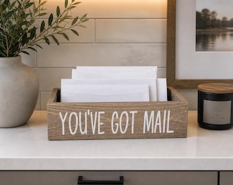 Mail Storage Box | Farmhouse Countertop Organizer | Rustic Wooden Mail Holder