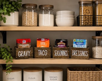 Personalized Wooden Seasoning Packet Organizer: Farmhouse Pantry Storage