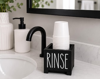Rustic Wooden 3oz Cup Dispenser: Farmhouse Bathroom Organizer
