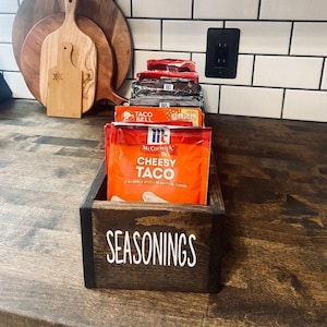Pantry Organizer Seasoning Packet Holder | Custom Wooden Spice Crate | Farmhouse Kitchen Storage