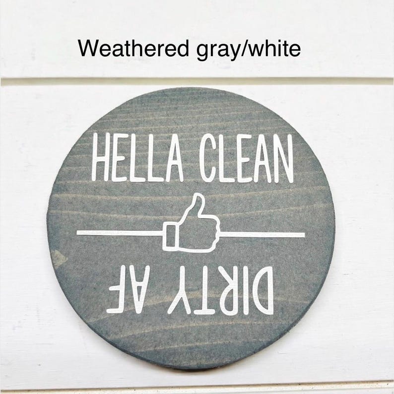 Funny Dirty AF Clean/Dirty Dishwasher Magnet: Rustic Farmhouse Kitchen Decor weathered gray/white