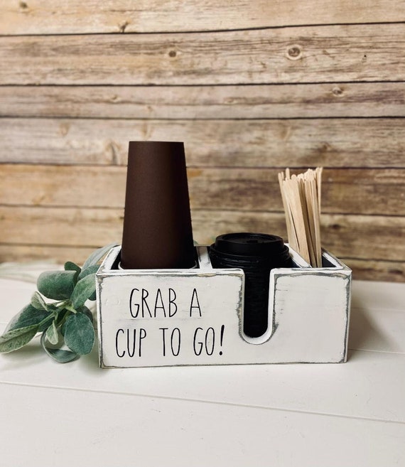 Coffee Station Organizer, Coffee Bar Organizer Countertop,Cup and Lid  Holder Coffee Cup Dispense,Rustic Coffee Bar Decor for Coffee Accessories