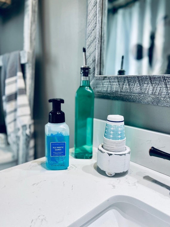 Farmhouse Bathroom Cup Holder: Wood Disposable Cup Dispenser
