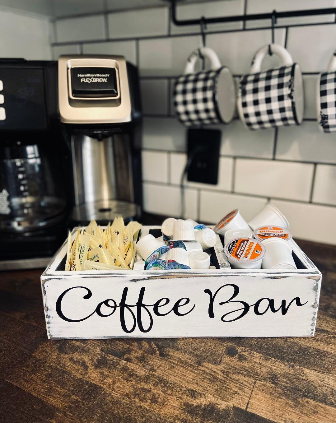 Wooden Coffee Pod Drawer Organizer - Countertop Coffee Bar Station For Pods & Syrups, Farmhouse Style (White) - View #7