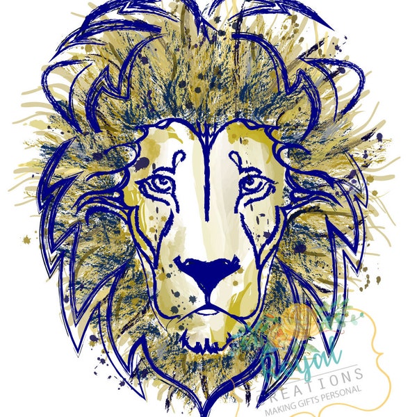 Watercolor Lion, Sublimation Design, School Mascot, Navy and Gold