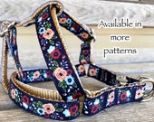5 8 quot Shades of Blue Floral Step-In Dog Harnesses, Flower Harness, Blue Dog Harness, Girl Dog Harness, Garden Dog Harness, Small Harness