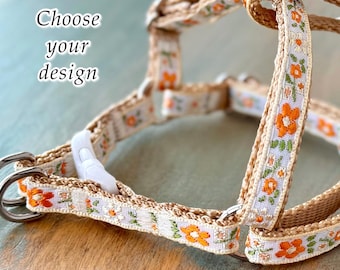 Embroidered 3/8” Teacup Step-in Harness • or Leash • for Dogs Under Ten Pounds • Best for Delicate Trachea • Mini- XXS • Puppy • Lightweight