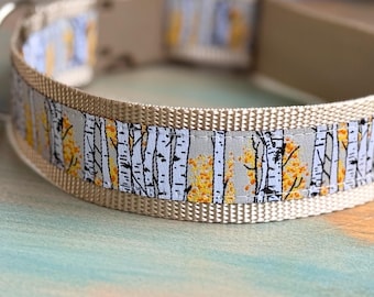 1.5" Montrose Aspen Dog Collar • Nature Design Colorado • Birch Tree • Quick Release Buckle for Large Breed • Jacquard • Optional Leash