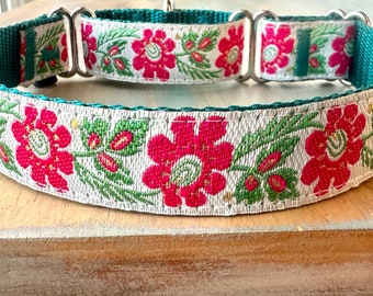 Winter Hibiscus Martingale Dog Collar Floral Humane Choke Collar for Sight Hounds Greyhound Martingale Collar Flower Martingale for Girl Dog