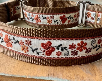 1.5" Brown Moth Martingale Soft Dog Collar Butterfly Humane Choke Collar for Large Breed Dog Greyhound Sight Hound Collar Copper Brown