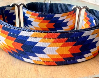 1.5" Autumn Aztec Martingale Jacquard Dog Collar Orange Humane Choke Collar for Large Breed Dog Boy Greyhound Sight Hound Collar Aztec