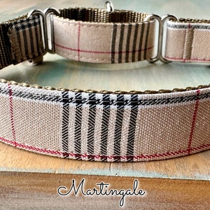 Cocoa Plaid Martingale Dog Collar or Leash Soft Cotton Humane Choke Collar Collar Whippet Collar Sight Hound Brown Tartan