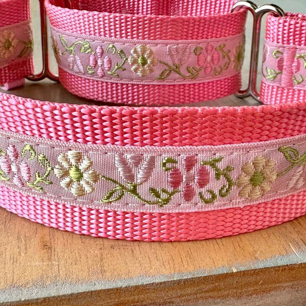 1.5" Peony Garden Martingale Dog Collar Floral Humane Choke Collar for Large Breed Dog Girl Greyhound Sight Hound Collar