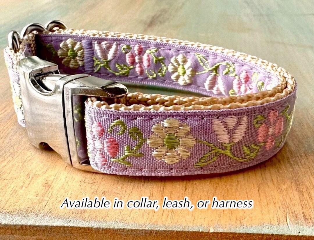 Lilac Garden Dog Collar Dog Leash or Dog Harness Lavender Floral Dog