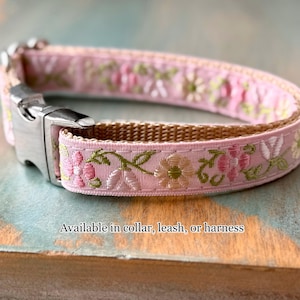 Peony Garden Dog Collar Dog Leash or Dog Harness Pink Floral Dog Collar Girl Dog Collar Female Dog Harness Flower Dog Gear