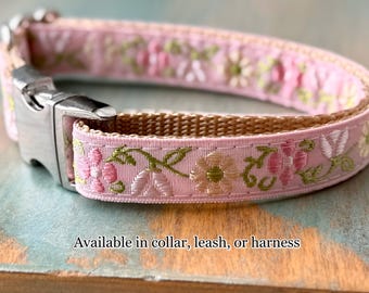 Peony Garden Dog Collar Dog Leash or Dog Harness Pink Floral Dog Collar Girl Dog Collar Female Dog Harness Flower Dog Gear