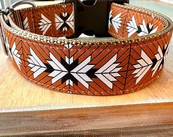 1.5" Rio Grande Dog Collar Jacquard Aztec Dog Collar Southwestern Design Collar for Boy Dog or Unisex for Large Breed Dog Brown