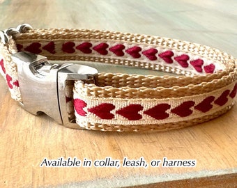 Sweet Hearts Dog Collar Leash or Harness Red Hearts Love Dog Collar Minimalist Fancy Dog Collar Valentines Day