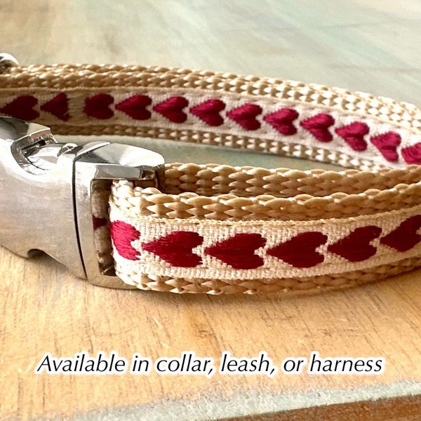 Sweet Hearts Dog Collar Leash or Harness Red Hearts Love Dog Collar Minimalist Fancy Dog Collar Valentines Day