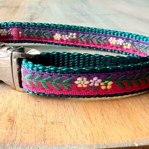 Summer Cosmos Dog Collar Dog Leash or Dog Harness Teal Flower Dog Accessory Floral Dog Harness for Girl Dog Collar for Female Canine