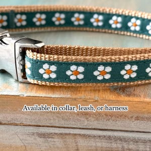 Dogwood Flower Jacquard Dog Collar Dog Leash or Step in dog Harness Green Dog Collar Floral Dog Harness Dog Leash Flower