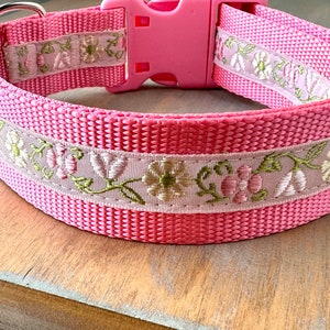 1.5" Peony Garden Dog Collar Pink Floral Collar for Girl Dog Flower Collar for Large Breed Dogs