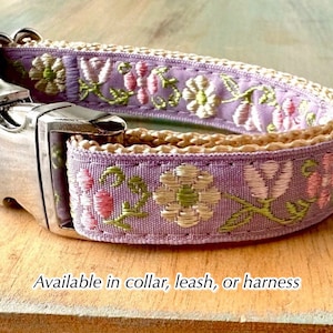 Lilac Garden Dog Collar Dog Leash or Dog Harness Lavender Floral Dog Collar Girl Dog Collar Female Dog Harness Purple Dog Gear