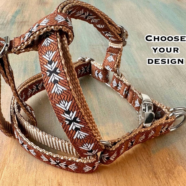 Southwest Step-In Dog Harness for Boy Dog Or Girl Dog Harness Nylon Brown Aztec Design Dog Harness Extra Small to Extra Large
