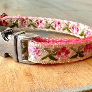 Pink Peony Teacup Dog Collar Dog Leash or Step-in Dog Harness for Dogs Under Ten Pounds Flower Dog Collar for Girl Dog Floral Harness