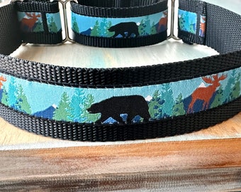 1.5" Colorado Wild Martingale Jacquard Dog Collar Mountain Humane Choke Collar for Large Breed Dog Boy Greyhound Sight Hound Collar Bear