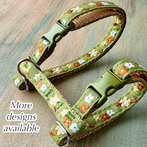 Floral Jacquard H Style Cat Harness Walking Cat Harness Escape Proof Kitten Harness with Nylon Leash Perfect for Adventure Cat